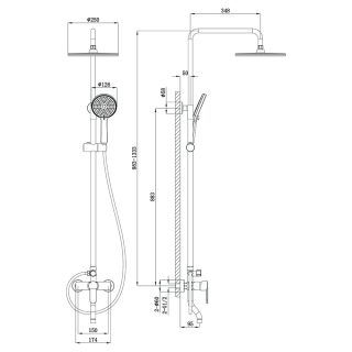 Душевая стойка TURI, золото брашинг